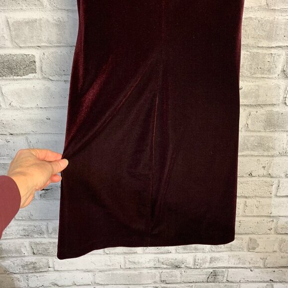 Vintage 90s Burgundy Velvet Floral Glitter Stretchy Sleeveless Sheath Dress - Picture 8 of 14
